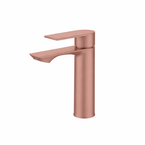 Torneira Monocomando de Mesa para Banheiro Bica Baixa Redonda Rose-gold Fosco