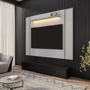 Ver imagem 1 de Painel Sala Maresias para TV até 75 Polegadas com LED e Prateleira Off-White/Pistache