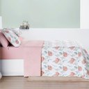 Ver imagem 3 de Kit Cobre Leito Colcha Maris King Estampado Dupla Face Percalle 200 Fios 3 Peças Hortênsia Salmão - 