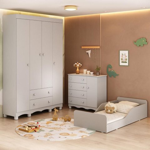 Quarto Infantil Completo com Minicama Montessoriana e Colchão Incluso Dengo Multimóveis MP4896 Off
