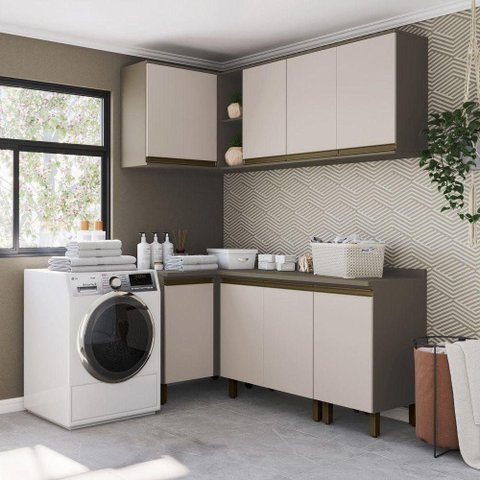 Lavanderia Modulada Lora 8 Portas 7 Prateleiras MDF 267.6cm Bege Casa 812
