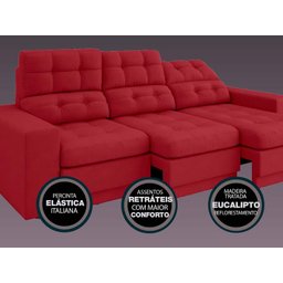 Sofá Jobim 2,30m Assento Retrátil e Reclinável Velosuede - NETSOFAS - 4