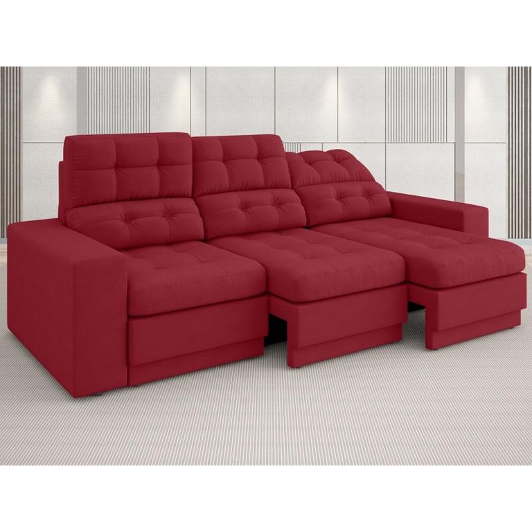 Sofá Jobim 2,30m Assento Retrátil e Reclinável Velosuede - NETSOFAS