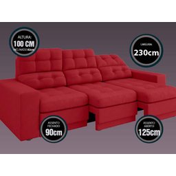 Sofá Jobim 2,30m Assento Retrátil e Reclinável Velosuede - NETSOFAS - 2