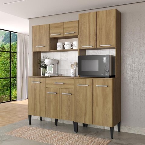 Cozinha Compacta Arizona Solid 10 Portas 1 Gaveta MDF-MDP 152cm Amadeirado