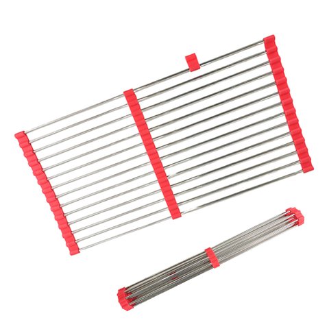 Escorredor Esteira Extensivo Inox Silicone Pia Cozinha Cuba Panela Prato Utensilio Dobravel Pratico 