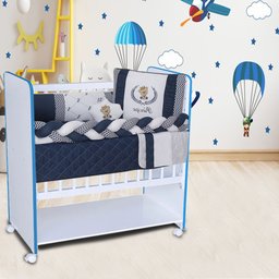 Mini Berço New Baby Bed Side Grade Móvel + Colchão:branco/azul - 3