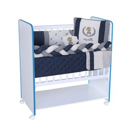 Mini Berço New Baby Bed Side Grade Móvel + Colchão:branco/azul - 2