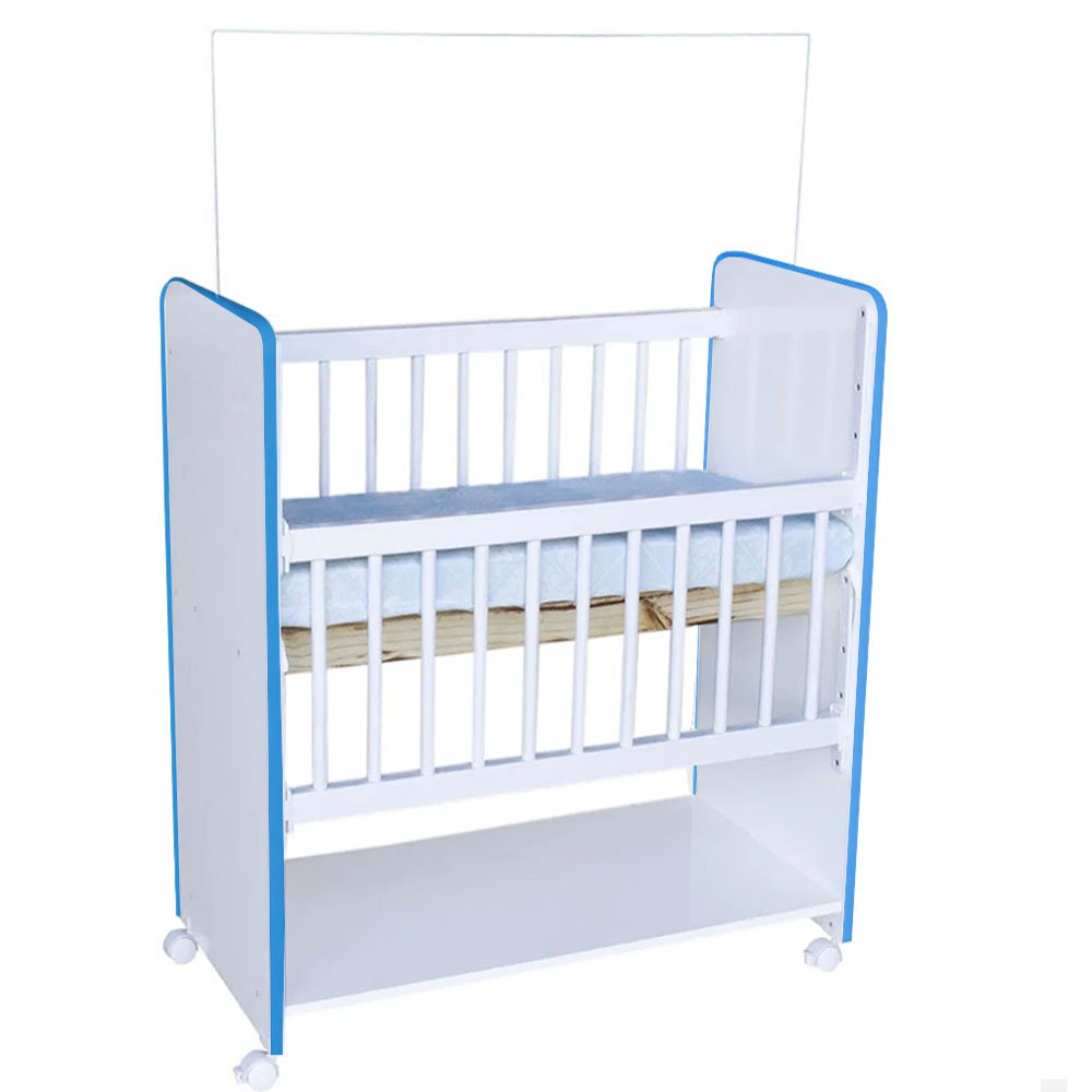 Mini Berço New Baby Bed Side Grade Móvel + Colchão:branco/azul