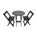 Ver imagem 1 de Mesa Dobrável de Madeira Redonda 70cm com 2 Cadeiras Preta - Cor: Preto