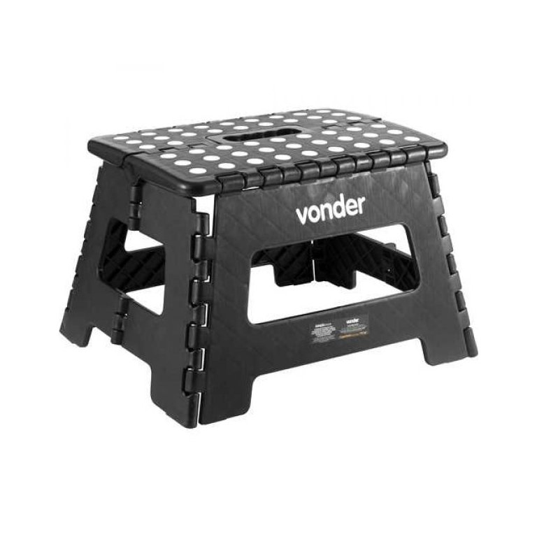 Banqueta Plástica Dobrável com Alça Multiuso Vonder 22cm Capacidade 150kg Preto