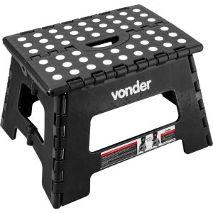 Banqueta Plástica Dobrável com Alça Multiuso Vonder 22cm Capacidade 150kg Preto
