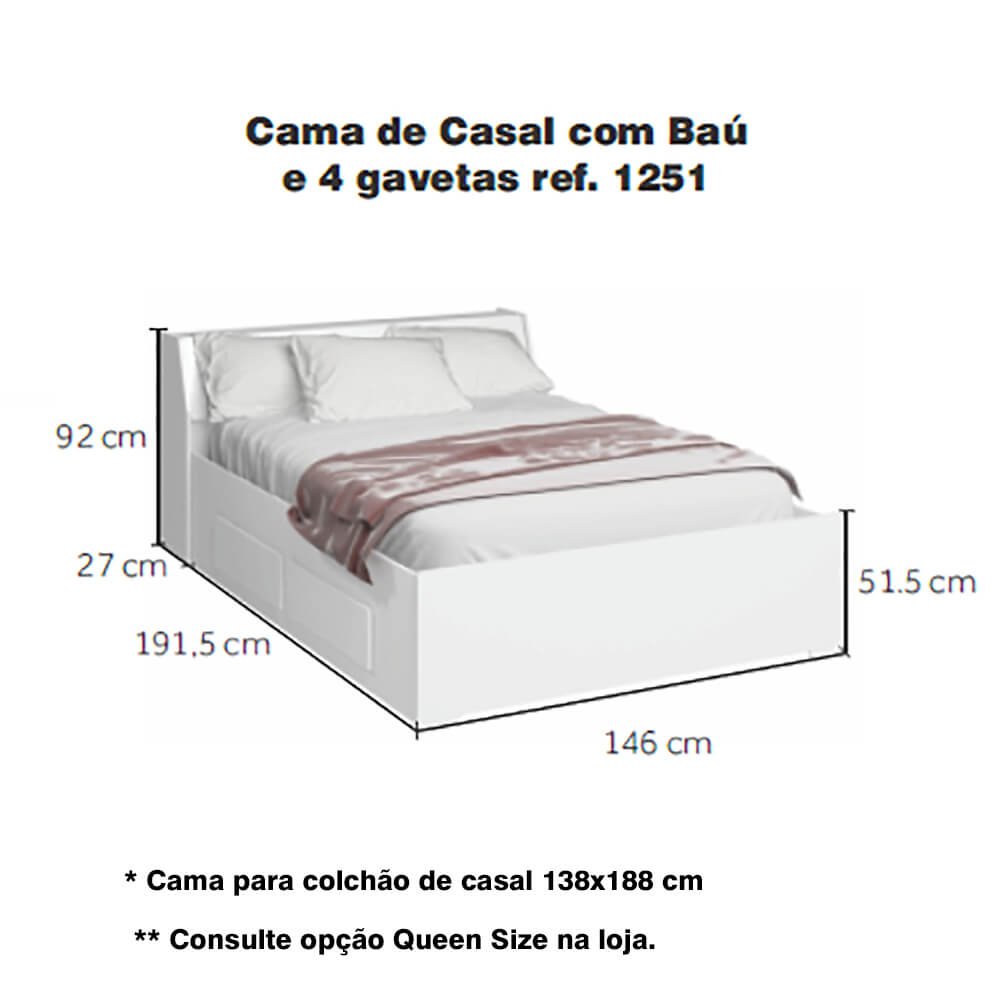 Cama Baú de Casal com 4 gavetas Ilan Carvalho Claro - 4