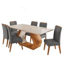 Ver imagem 2 de Conjunto Sala de Jantar 6 Lugares Retangular Tampo em Vidro e MDF Saron Yescasa Cinza/Mel/Off White