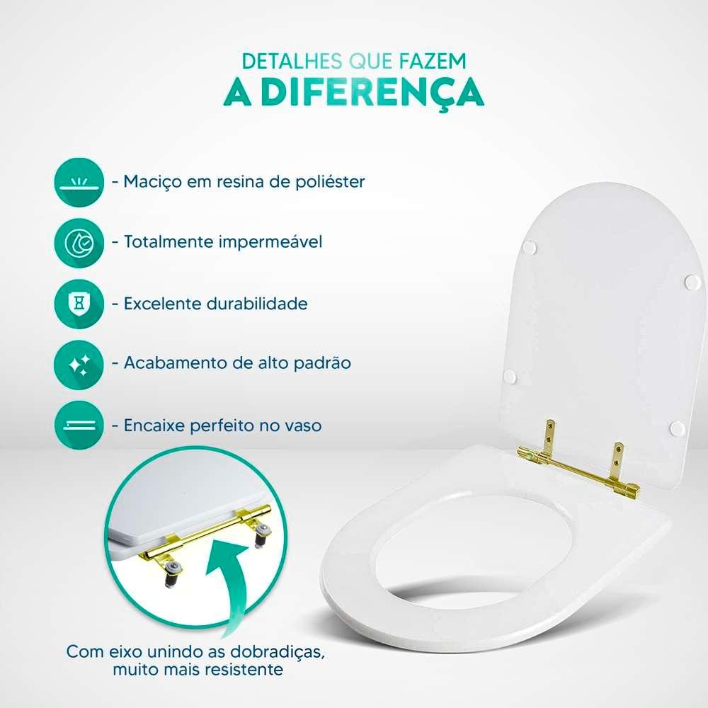 Assento Sanitario Poliester Decorado Borboleta Amarela Carrara para Vaso Deca com Ferragem Dourada - 4