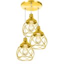 Ver imagem 1 de Lustre Pendente Triplo Esfera Aramado Dourado 15cm