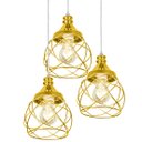 Ver imagem 2 de Lustre Pendente Triplo Esfera Aramado Dourado 15cm