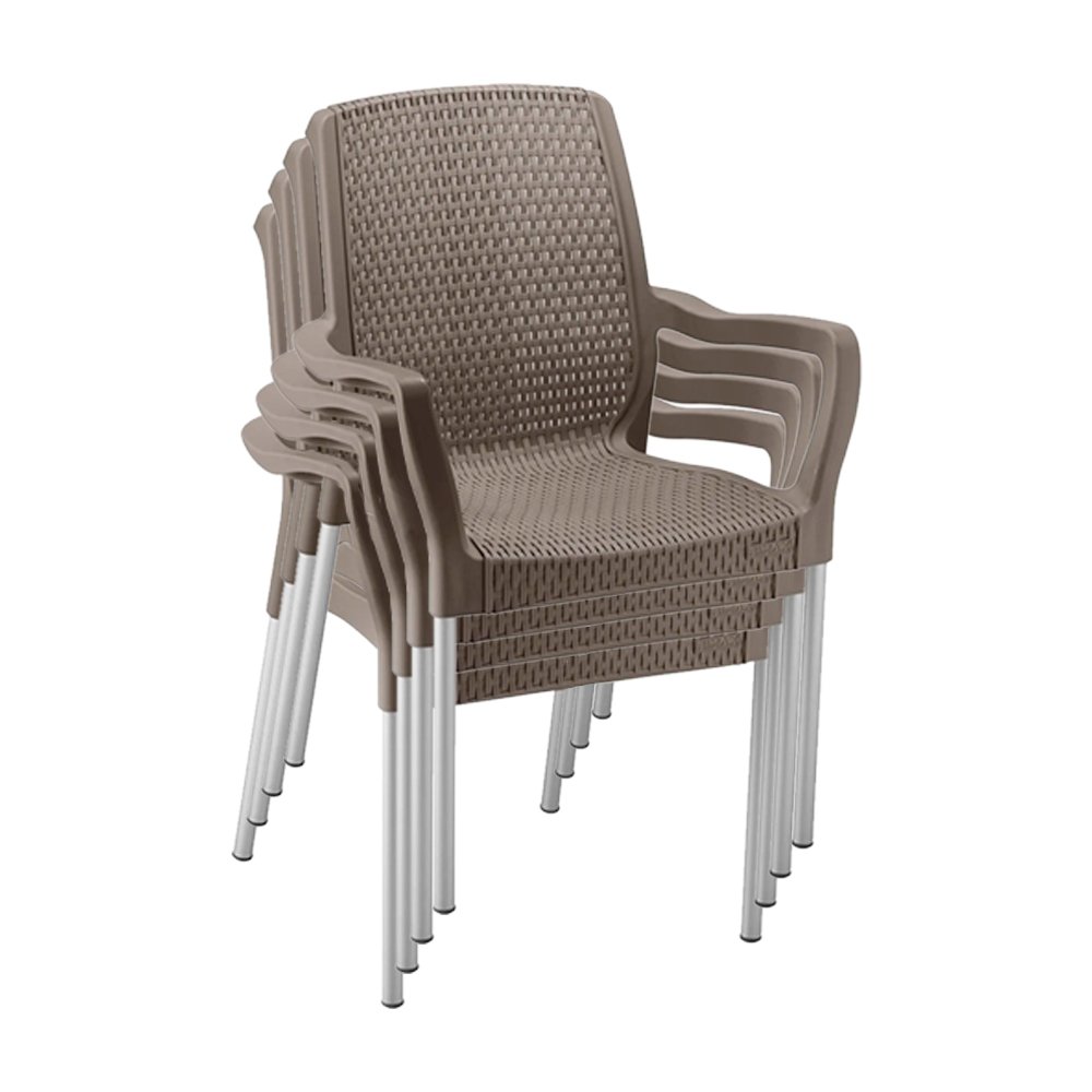 Conjunto 04 Cadeiras Plástica Alumínio com Braços Shia Rimax - Mocca