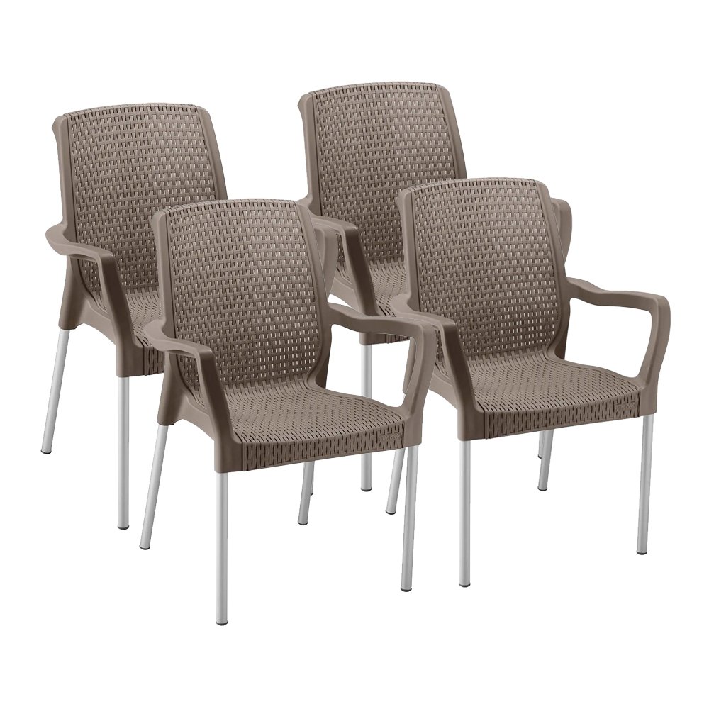 Conjunto 04 Cadeiras Plástica Alumínio com Braços Shia Rimax - Mocca - 2