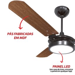 Ventilador de Teto Valen Led Preto 3 Pás Mogno Ventex 127v - 5