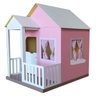 Casinha De Boneca Com Cercado 120cm Em Mdf Rosa/Branco Brinquedo Criança Feliz - 1