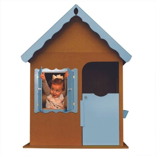 Casinha Infantil Compacta 1.00m Em Mdf Verniz Azul Bebê Brinquedo Criança Feliz