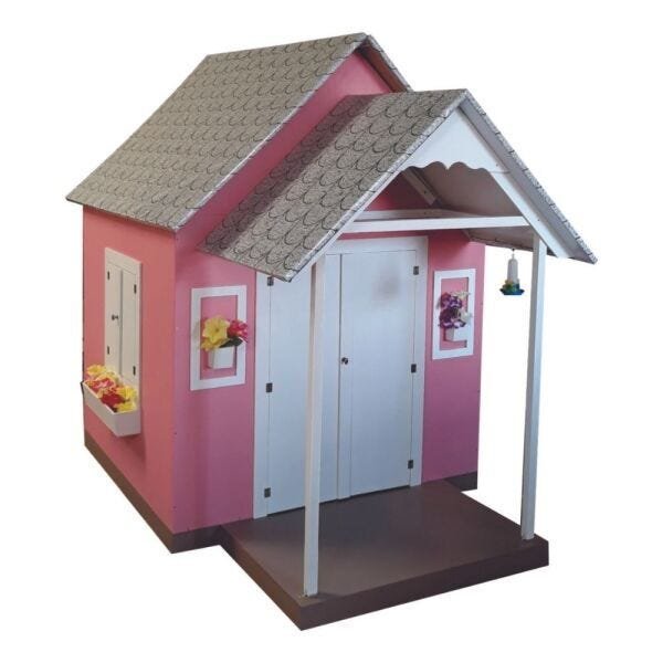 Casinha De Boneca Naval 1,50cm Com Telhado De Tijolos Externa Rosa/Branca Brinquedo Criança Feliz