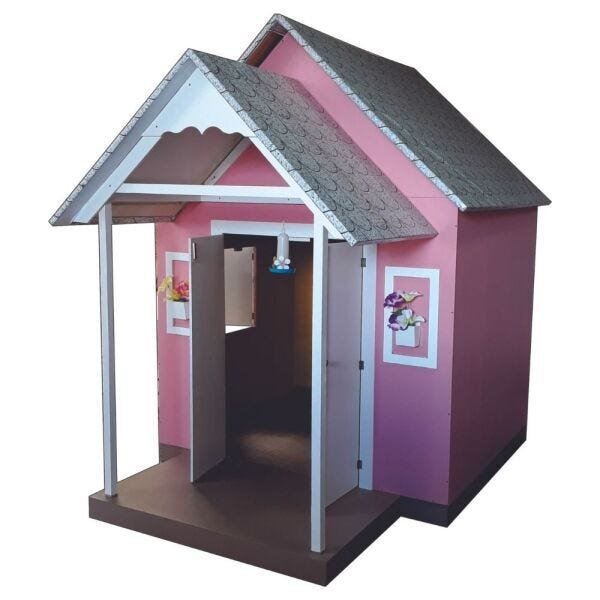 Casinha De Boneca Naval 1,50cm Com Telhado De Tijolos Externa Rosa/Branca Brinquedo Criança Feliz - 2