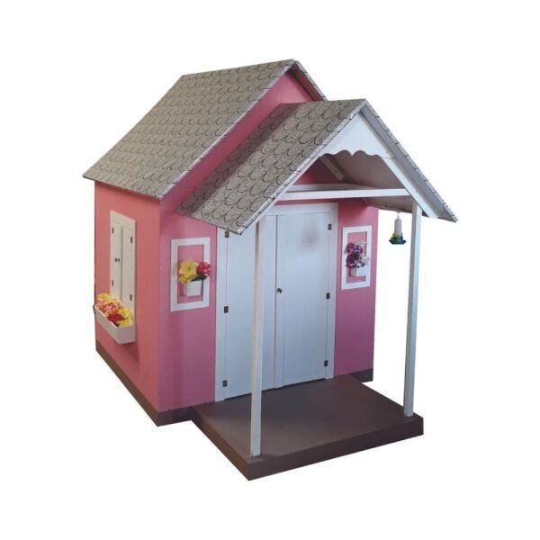 Casinha De Boneca Naval 1,50cm Com Telhado De Tijolos Externa Rosa/Branca Brinquedo Criança Feliz - 3