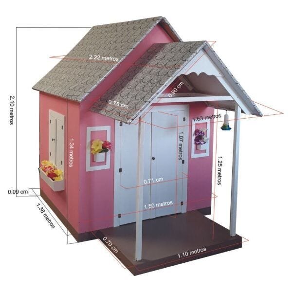 Casinha De Boneca Naval 1,50cm Com Telhado De Tijolos Externa Rosa/Branca Brinquedo Criança Feliz - 4