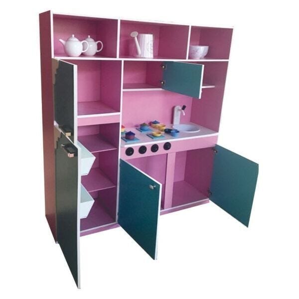 Cozinha Infantil 130cm Completa com Geladeira em Mdf Rosa/Azul Tiffany Brinquedo Criança Feliz - 4