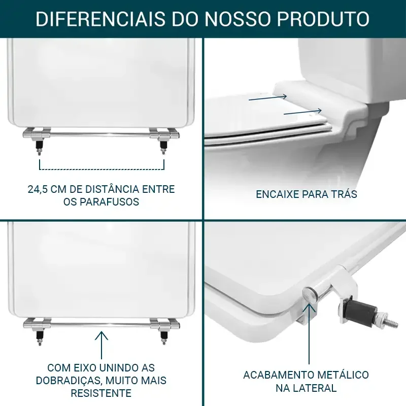 Assento Sanitário Poliéster para vaso Incepa Calypso Branco Com Ferragem Dourada - 4