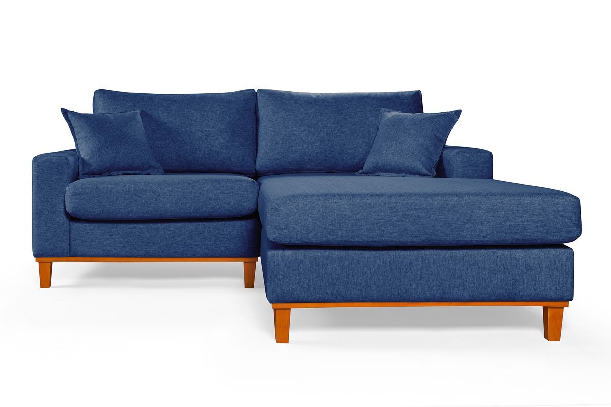 Sofa Living 2 Lugares Chaise Revestido Linho Base em Madeira:azul/esquerdo - 3