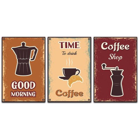 Kit Placas Quadros Decorativos 3 Peças 20x30 Café Fazenda