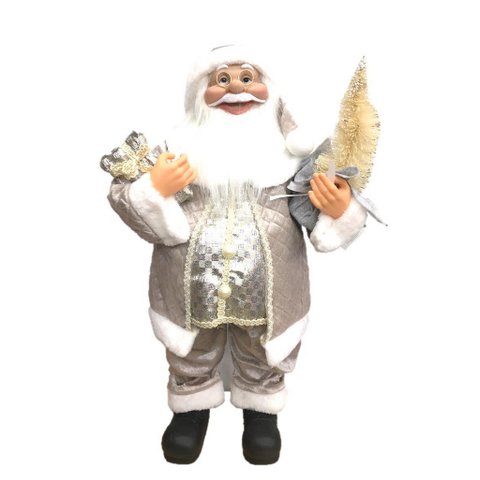 Papai Noel Casaco Cinza Perolado Luxo Grande 60cm Presente e Pinheiro - Master Christmas
