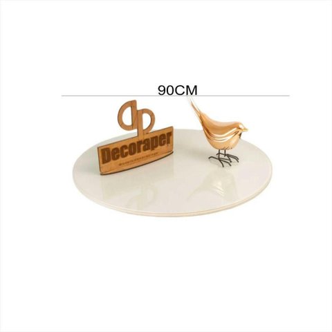 Tampo de Mesa Redondo Laqueado com Vidro 90cm Off White
