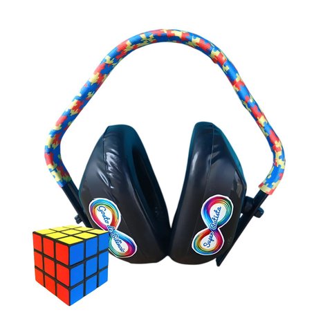 Abafador de Sons para Autistas Preto 11 Db Arco Colorido + Cubo Mágico