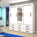 Ver imagem 1 de Guarda Roupa Casal com Espelho 3 Portas de Correr 9 Gavetas 208cm Anjos Branco - Carioca Móveis