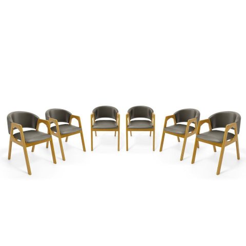 Kit com 6 Cadeiras Agatha Madeira Maciça Estofada para Mesa de Jantar Veludo Chumbo 109