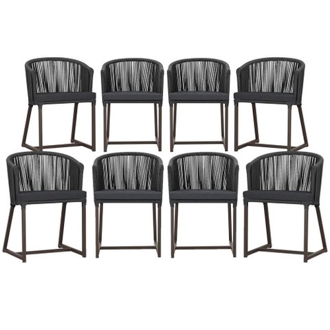 8 Cadeiras de Jantar Área Noronha em Alumínio com Pintura Marrom Corda Náutica Estofado 11 Trama Ori