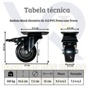 Ver imagem 3 de Kit com 4 Rodinha Giratório 3" Black Pvc Preto com Rolamento 75mm com Trava 10,6cm Carga 400kg Placa