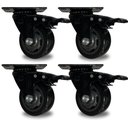 Ver imagem 1 de Kit com 4 Rodinha Giratório 3" Black Pvc Preto com Rolamento 75mm com Trava 10,6cm Carga 400kg Placa