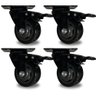 Kit com 4 Rodinha Giratório 3" Black Pvc Preto com Rolamento 75mm com Trava 10,6cm Carga 400kg Placa - 1