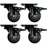 Kit com 4 Rodinha Giratório 3" Black Pvc Preto com Rolamento 75mm com Trava 10,6cm Carga 400kg Placa - 7