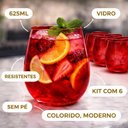 Ver imagem 2 de Copo Diamond Jogo 6 Unidades Suco Agua Drink Vidro Vermelho Transparente 625ml