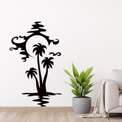 Adesivo Decorativo Vinil Plotado Box Banheiro Coqueiros Preto