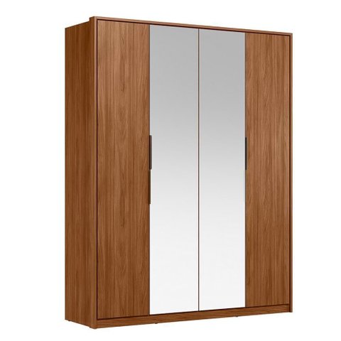 Guarda Roupa Casal Attore 4 Portas Nogueira com 2 Espelhos - Demartêz Nogueira