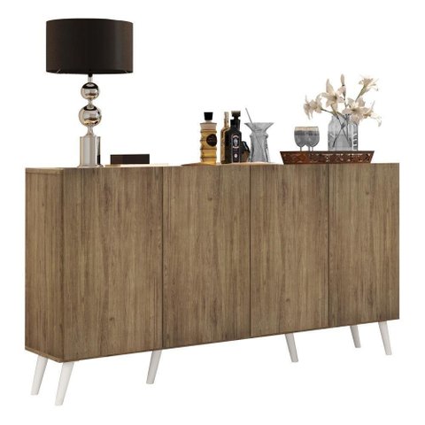 Aparador Buffet 4 Portas Retrô Veneza Multimóveis V3556 Rustic/Branco Rustic/Branco