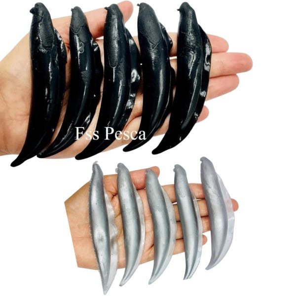 Kit 10 Iscas Artificiais Tuviras 5 Preta + 5 Prata 11cm