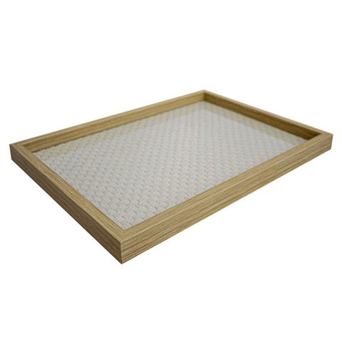 Bandeja de Madeira MDF e Rattan com Fundo de Vidro 30x22cm – Requinte e Estética Boho Chic:Modelo 2